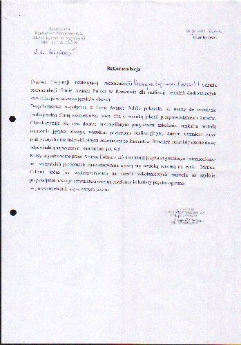 Referencje dla szkoły języka angielskiego AWANS od Konsorcjum Kapitalo Finansowe S A Rybnik
