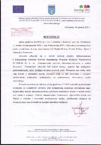 Referencje dla szkoły języka angielskiego AWANS od MG OK Si R Swierzawa