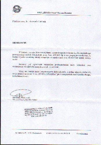Referencje dla szkoły języka angielskiego AWANS od P H U Eko Era