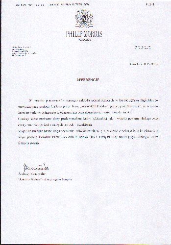 Referencje dla szkoły języka angielskiego AWANS od Philip Morris